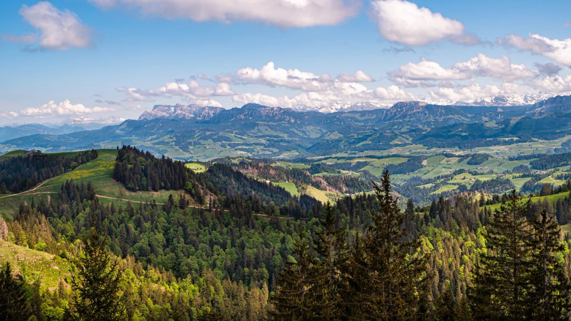 View from the peak Napf in the Emmental region of Switzerland