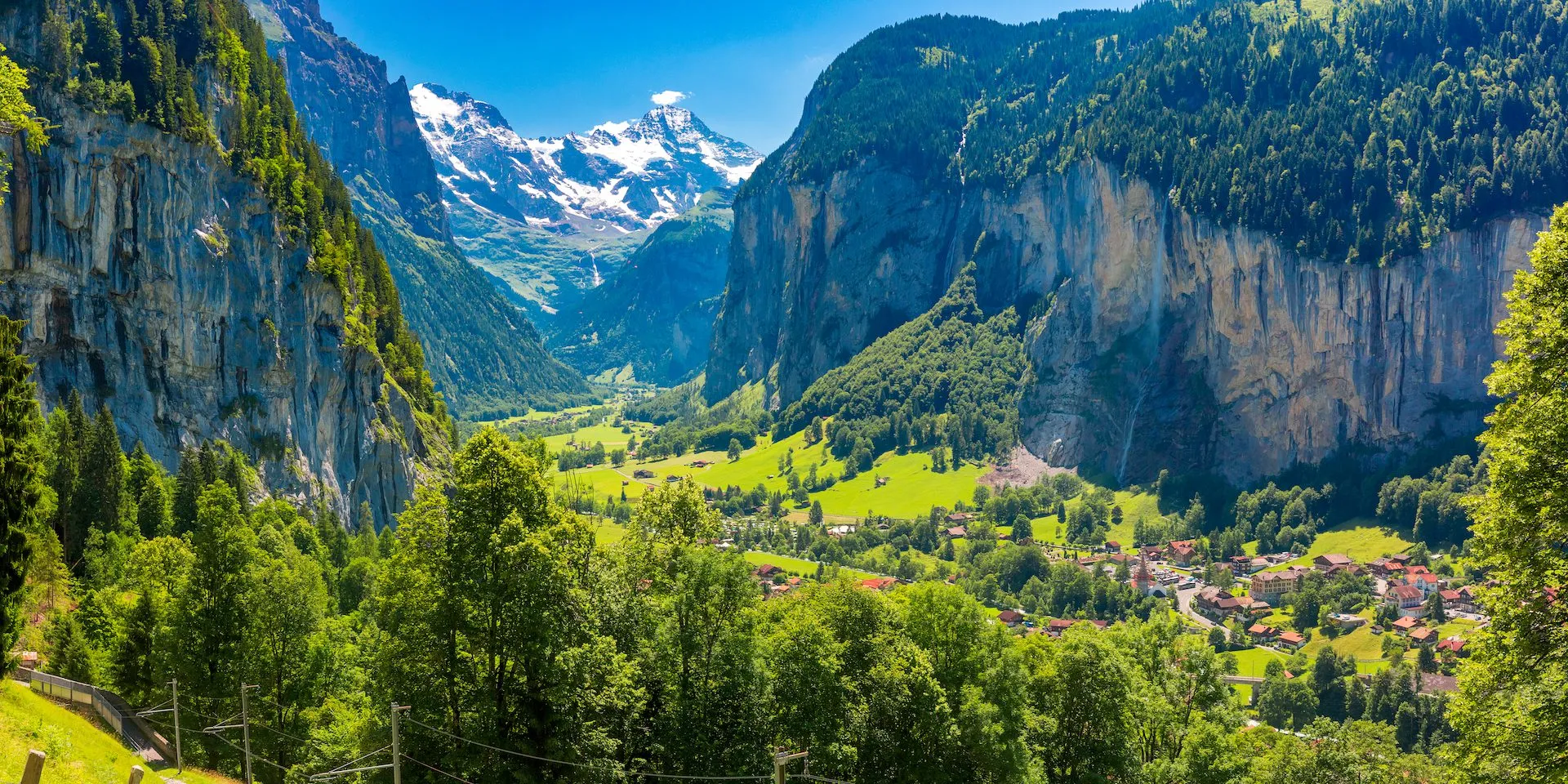 The view of lauterbrunnen valley and its impressive cliffs